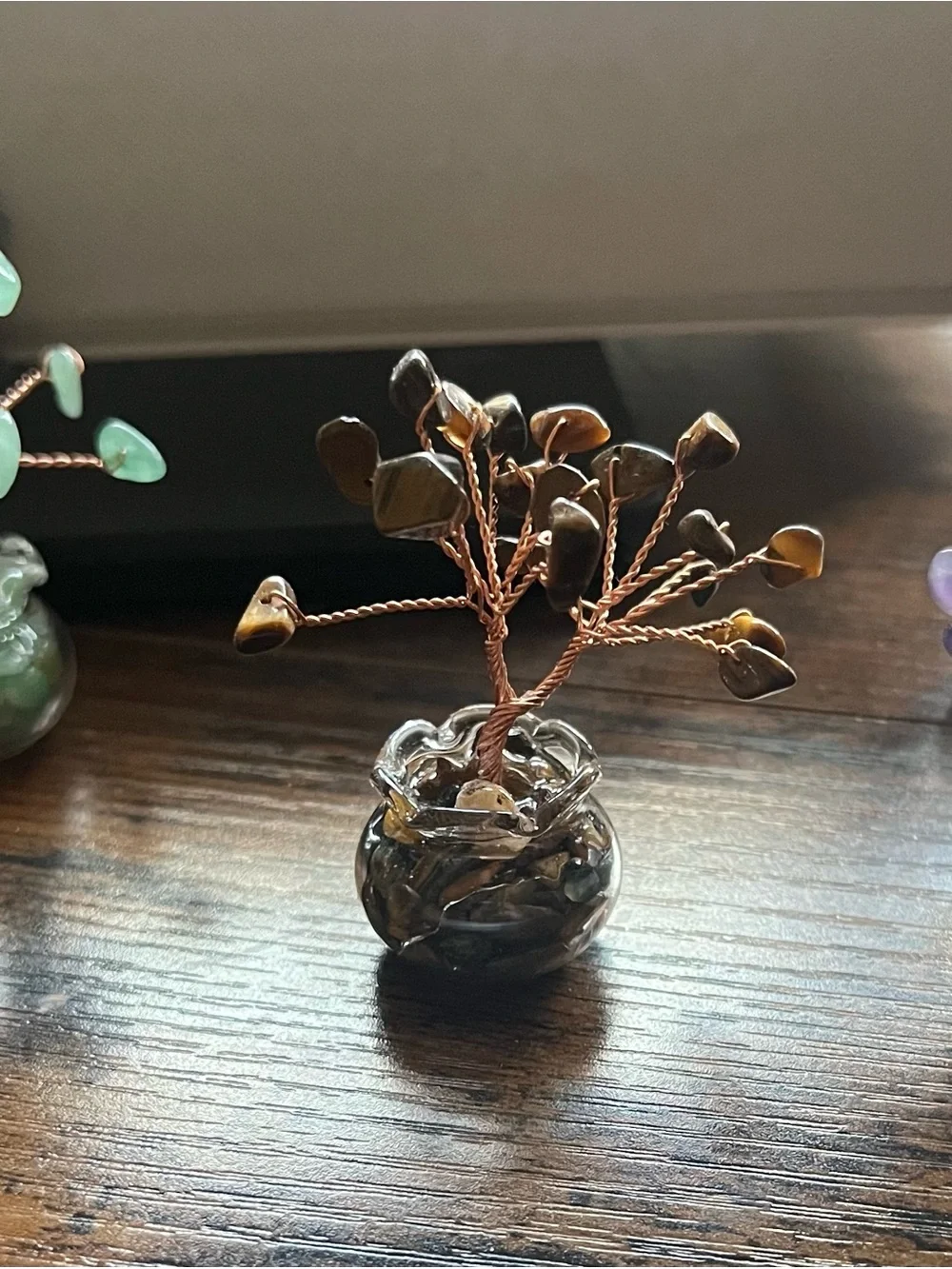 🌈 8pc Handmade Natural Gemstone Tree Miniature Glass Pot Collection